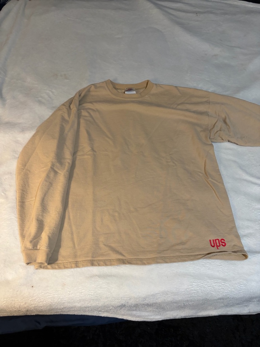 Hanes Tan Long-Sleeve Crewneck with Red UPS Logo